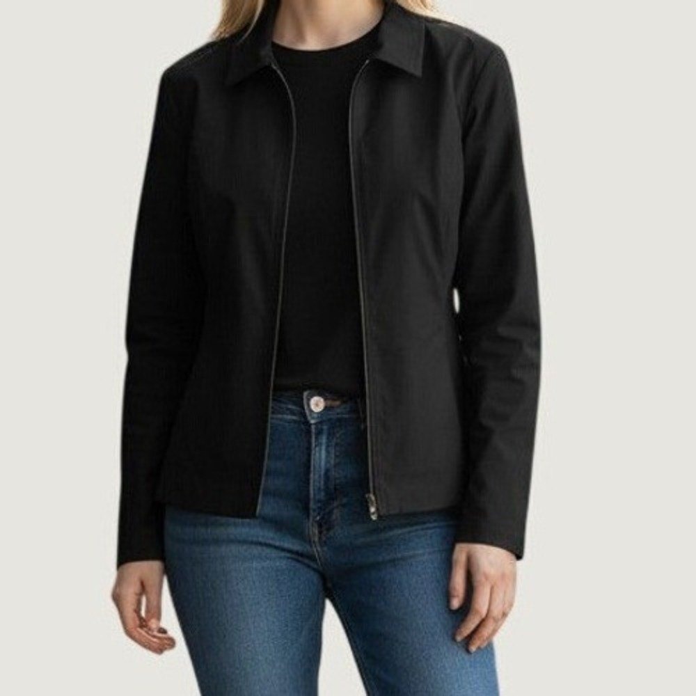 Sag Harbor Jacket‎ Women 18 Black Zip Front Collared Stretch Workwear Blazer NWT